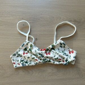 Soft Lana Floral Bralette Top in Cream with Red & Green Print